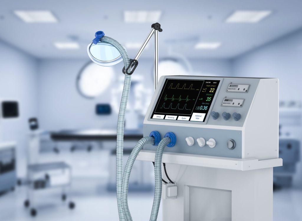 3d rendering medical ventilator machine in hospital